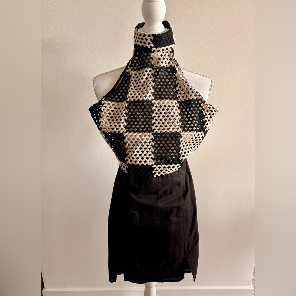 ASOS DESIGN Black and Cream Checker Halter Mini Dress